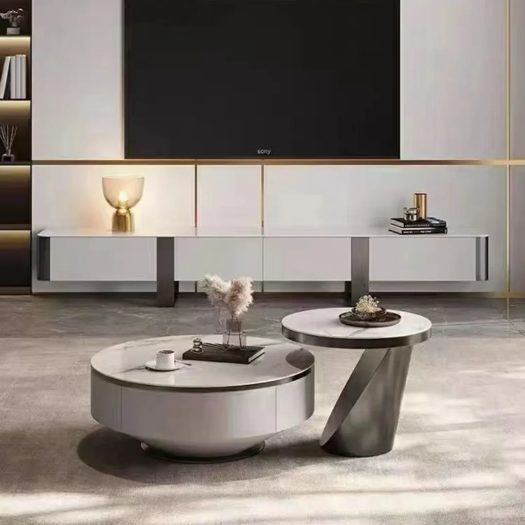 SYCJ-15 COFFEE TABLE AND TV CABINET (Stainless Steel: Titanium Gold or Gray Titanium)